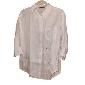 Charlie B Womens Shirt Size XS White Star Button Down Collared Pure Linen